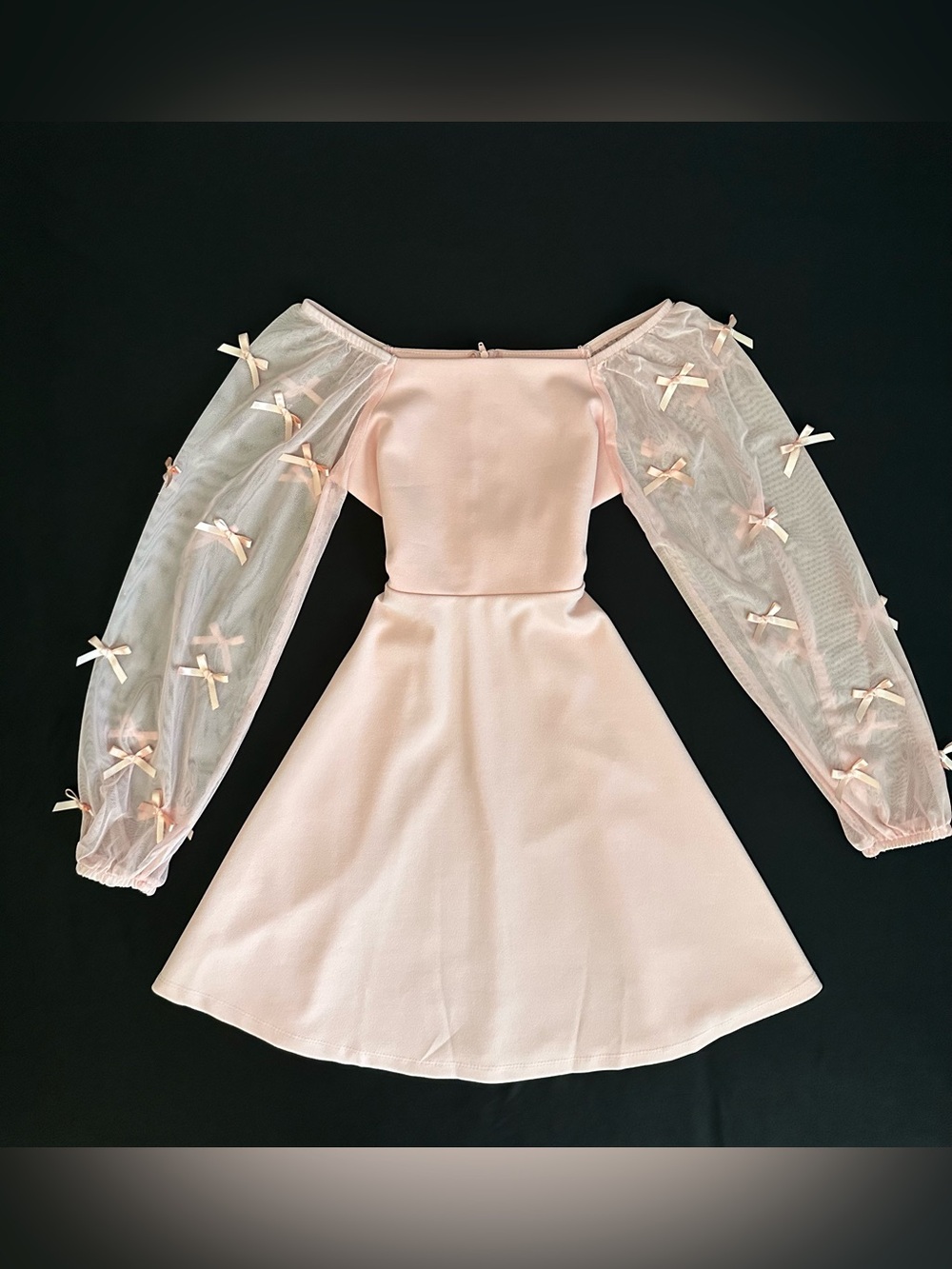 Pink Tulle Sleeve Kids Dress with Bow Accents